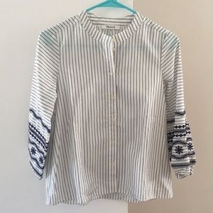 Madewell striped embroidered sleeve blouse